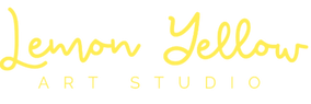 A yellow logo reading 'Lemon Yellow Art Studio' on a black background, with 'Lemon Yellow' in a large cursive font and 'ART STUDIO' below in smaller spaced-out letters.